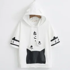 Kawaii Therapy Clothing<Japanese Neko Cat Short Sleeve Hoodie
