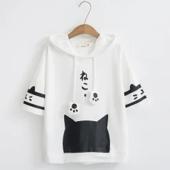 Kawaii Therapy Clothing<Japanese Neko Cat Short Sleeve Hoodie