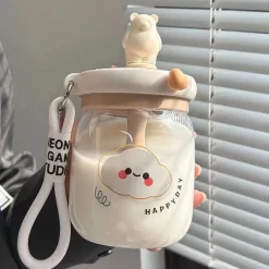 Kawaii Therapy Bottles<Kawaii Aesthetic Cloud Bunny Glass Milk Tea Bottle