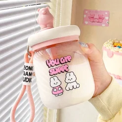 Kawaii Therapy Bottles<Kawaii Aesthetic Cloud Bunny Glass Milk Tea Bottle