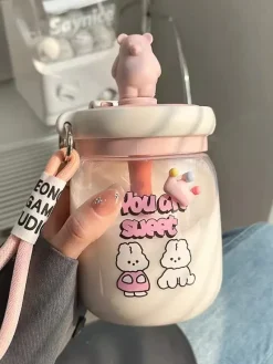 Kawaii Therapy Bottles<Kawaii Aesthetic Cloud Bunny Glass Milk Tea Bottle