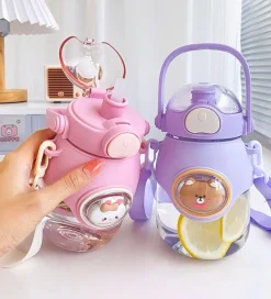 Kawaii Therapy Bottles<Kawaii Animal Style Pastel Straw Bottle (850ml)
