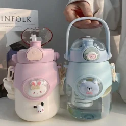 Kawaii Therapy Bottles<Kawaii Animal Style Pastel Straw Bottle (850ml)