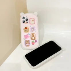 Kawaii Therapy Phonecase<Kawaii Bear 3D Sticker Style Phone Case – Limited Edition