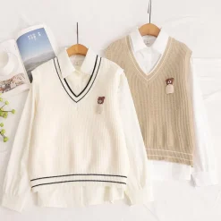 Kawaii Therapy Clothing<Kawaii Bear Harajuku Embroidery Cardigan Shirt Set
