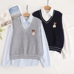 Kawaii Therapy Clothing<Kawaii Bear Harajuku Embroidery Cardigan Shirt Set