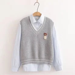 Kawaii Therapy Clothing<Kawaii Bear Harajuku Embroidery Cardigan Shirt Set