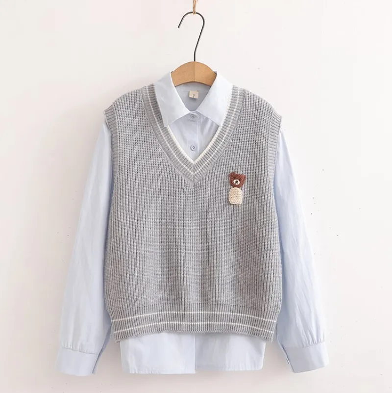 Kawaii Therapy Clothing<Kawaii Bear Harajuku Embroidery Cardigan Shirt Set