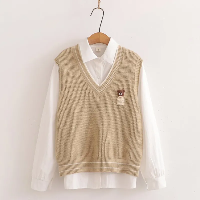 Kawaii Therapy Clothing<Kawaii Bear Harajuku Embroidery Cardigan Shirt Set