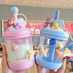 Kawaii Therapy Bottles<Kawaii Bear Pastel Style Straw Bottle – Limited Edition