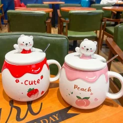 Kawaii Therapy Bottles<Kawaii Bear Peach Strawberry Ceramic Cup