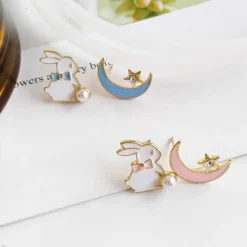 Kawaii Therapy Earrings<Kawaii Bunny Moon Fashion Stud Earrings