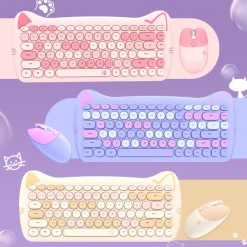 Kawaii Therapy Desk Organizers | Keyboards & Keycaps<Kawaii Candy Cat Wireless Keyboard Mouse Set – Limited Edition