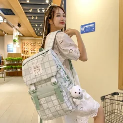 Kawaii Therapy Shoulder Bags | Preppy Backpacks<Kawaii Canvas Bear Plaid Harajuku Backpack – Special Edition