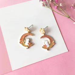 Kawaii Therapy Earrings<Kawaii Cat Moon Sakura Earrings – Limited Edition