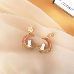 Kawaii Therapy Earrings<Kawaii Cat Moon Sakura Earrings – Limited Edition
