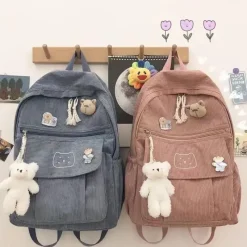 Kawaii Therapy Preppy Backpacks | College Backpacks<Kawaii Cat Soft Zipper Corduroy Backpack – Limited Edition