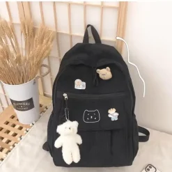 Kawaii Therapy Preppy Backpacks | College Backpacks<Kawaii Cat Soft Zipper Corduroy Backpack – Limited Edition