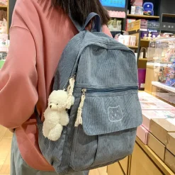 Kawaii Therapy School Backpacks | Preppy Backpacks<Kawaii Cat Style Cute Corduroy Backpack – Limited Edition