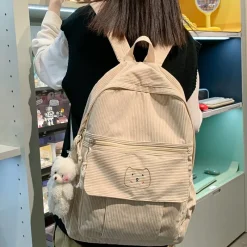 Kawaii Therapy School Backpacks | Preppy Backpacks<Kawaii Cat Style Cute Corduroy Backpack – Limited Edition