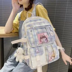 Kawaii Therapy College Backpacks | School Backpacks<Kawaii College Style Canvas Grid Backpack – Limited Edition
