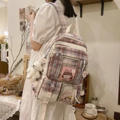 Kawaii Therapy College Backpacks | School Backpacks<Kawaii College Style Canvas Grid Backpack – Limited Edition