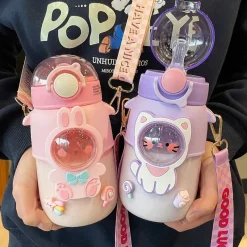 Kawaii Therapy Bottles<Kawaii Cute Animal Pastel Straw Bottle (700ml) – Limited Edition