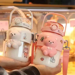 Kawaii Therapy Bottles<Kawaii Cute Jumbo Pastel Bear Straw Bottle (1000ml)