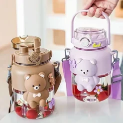 Kawaii Therapy Bottles<Kawaii Cute Jumbo Pastel Bear Straw Bottle (1000ml)