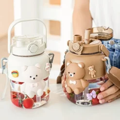 Kawaii Therapy Bottles<Kawaii Cute Jumbo Pastel Bear Straw Bottle (1000ml)