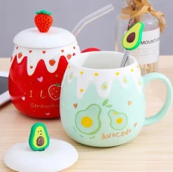 Kawaii Therapy Bottles<Kawaii Fruit Strawberry Avocado Ceramic Cups – Limited Edition