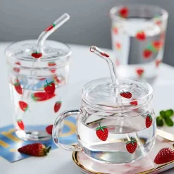 Kawaii Therapy Bottles<Kawaii Glass Strawberry Juice Cup – Limited Edition