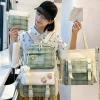 Kawaii Therapy Large Backpacks | Backpack Sets<Kawaii Harajuku Large Capacity Fashion Grid Backpack Set