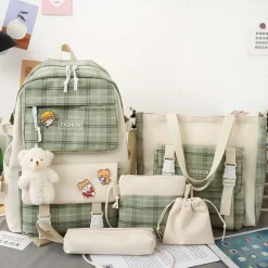 Kawaii Therapy Large Backpacks | Backpack Sets<Kawaii Harajuku Large Capacity Fashion Grid Backpack Set
