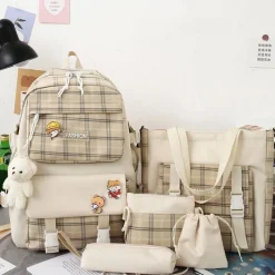 Kawaii Therapy Large Backpacks | Backpack Sets<Kawaii Harajuku Large Capacity Fashion Grid Backpack Set