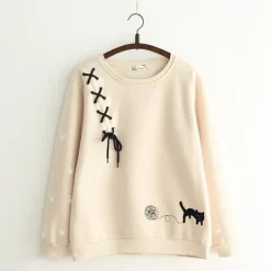 Kawaii Therapy Clothing<Kawaii Japanese Cat Embroidered Sweatshirt – Limited Edition