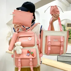 Kawaii Therapy School Backpacks | Korea Style Backpacks<Kawaii Korea Canvas Harajuku Backpack Set (5pcs)