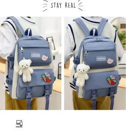Kawaii Therapy School Backpacks | Korea Style Backpacks<Kawaii Korea Canvas Harajuku Backpack Set (5pcs)