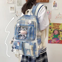 Kawaii Therapy Preppy Backpacks | Korea Style Backpacks<Kawaii Korea Style Canvas Plaid Backpack – Limited Edition