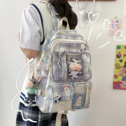 Kawaii Therapy Preppy Backpacks | Korea Style Backpacks<Kawaii Korea Style Canvas Plaid Backpack – Limited Edition