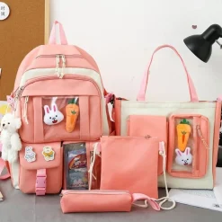 Kawaii Therapy Korea Style Backpacks | Backpack Sets<Kawaii Korea Style Canvas Zipper Backpack Set (4pcs)