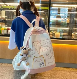 Kawaii Therapy Preppy Backpacks | Korea Style Backpacks<Kawaii Korea Style Cats Pastel Backpack – Limited Edition
