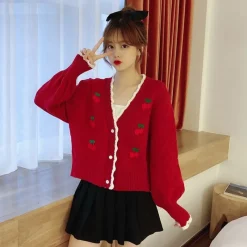Kawaii Therapy Clothing<Kawaii Korea Style Cherry Embroidery Sweater