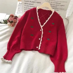 Kawaii Therapy Clothing<Kawaii Korea Style Cherry Embroidery Sweater