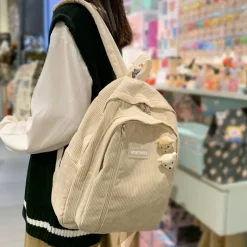 Kawaii Therapy School Backpacks | Preppy Backpacks<Kawaii Korea Style Corduroy College Zipper Backpack