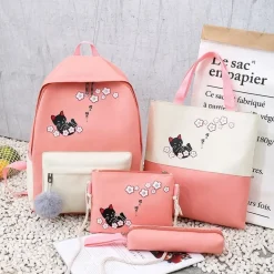 Kawaii Therapy College Backpacks | Backpack Sets<Kawaii Neko Sakura Cat Harajuku Backpack Set