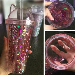 Kawaii Therapy Bottles<Kawaii Sequined Double Wall Cat Ears Bottle