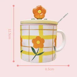 Kawaii Therapy Bottles<Flower Pastel Grid Ceramic Cup (350ml)